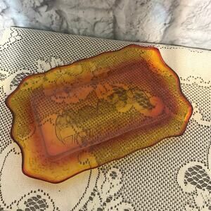 Vintage Indiana Glass Lords Supper Tiara Amber Bread Plate 11 x 7